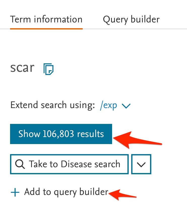 A screenshot shows the position of the "Show...." button and the "Add to Query Builder" link.