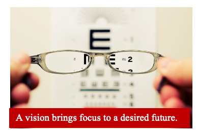 This is a decorative image of glasses. The bottom of the image says "A vision brings focus to a desired future."