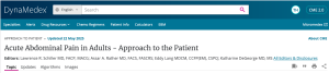 Image of DynaMedex Acute Abdominal Pain in adults topic page showing list of authors and date of most recent update.