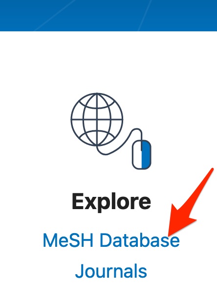 A screenshot of the "Explore" list and the "MeSH Database" link.