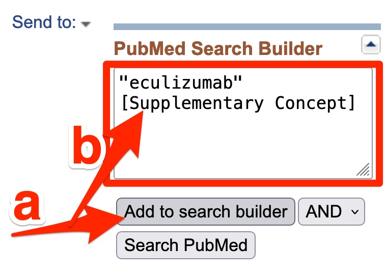 A screenshot shwoing the use of the "Add to search builder" button to add the "Supplementary Concept" to the "Search Builder"