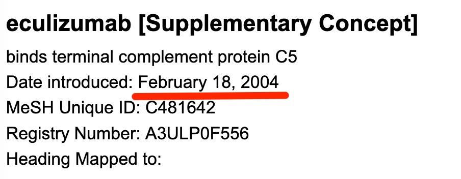 A screenshot shows the Eculizumab introduction date.