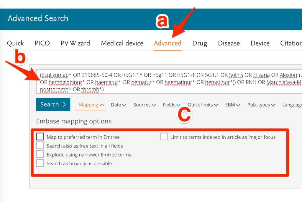 A screenshot shows position of "Advanced" link and de-activation of mapping options.