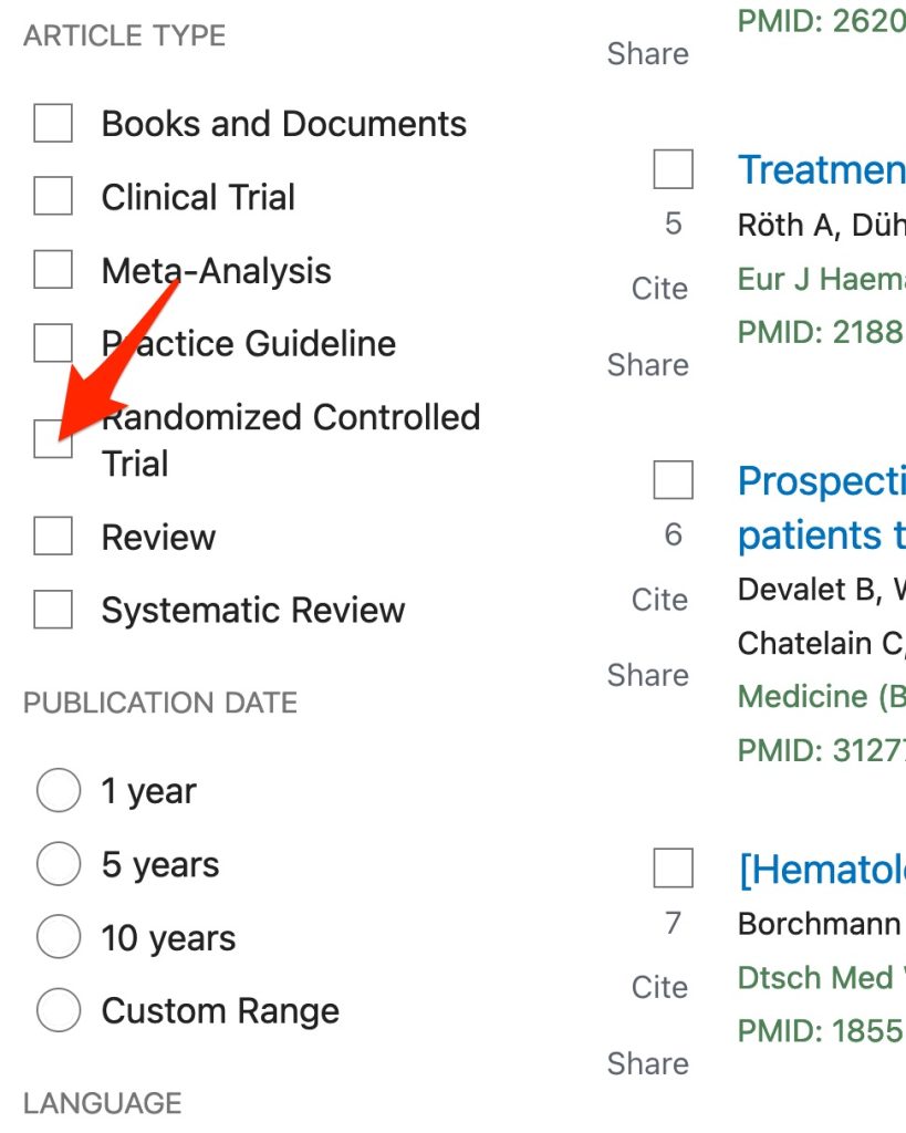 A screenshot of the left-hand filters column.