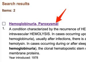 A screenshot shows the "Hemoglobinuria, Paroxysmal" heading