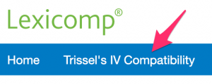 A screenshot shows the position of the "Trissel's IV Compatibility" button, close to the left-hand side of the page.
