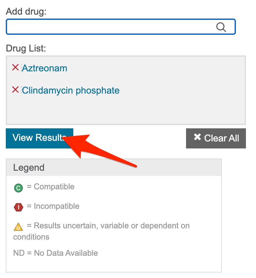 A screenshot showing the position of the "View Results" button below the list of drugs.