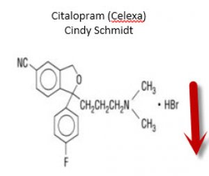 A screenshot of a Word document. A drug's structural diagram has been inserted in the document. An arrow shows that an in-text citation will be placed to the right of the diagram.