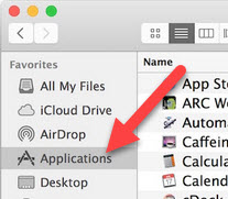 Screenshot of the "Applications" link in the navigation panel of a Mac "Finder" window.