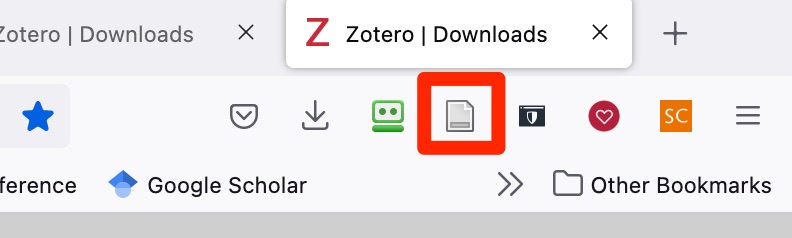 A screenshot of the Zotero connector "page" icon.
