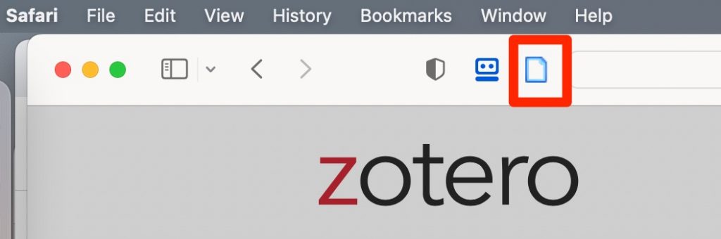 The Zotero Connector "page" symbol in Safari