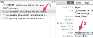 A screenshot shows the Zotero program. A reference has been selected. Two errant letters have been selected for deletion.