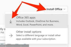 A screenshot shows the appearance of the "Install office" menu.