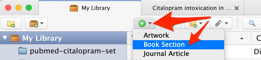 Use the "+" menu to select any reference type.