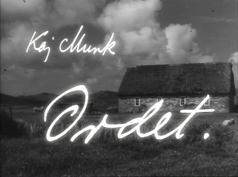 An image from the end of the film, showing a handwritten credit to Kaj Munk, overlaid against a farmhouse.