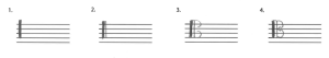 A tenor clef is drawn in four steps.