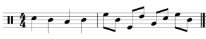 Two measures of notes are shown with proper stemming. Stems above the middle line point downwards, while stems below the middle line point upwards. 