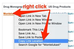 A screenshot of the monograph link indicating that one should right click on the link and then copy the link location.