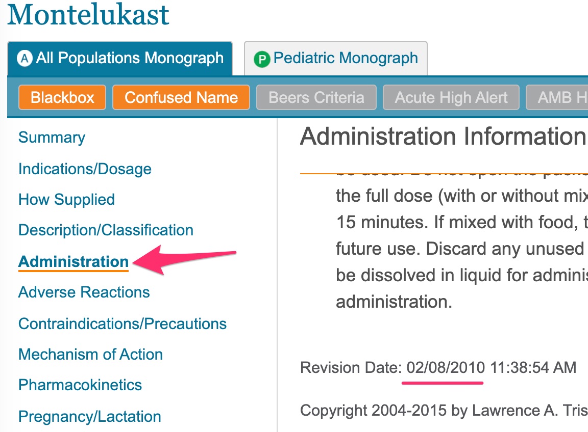 A screenshot showing the revision date for the "Administration" section