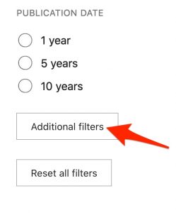 A screenshot showing the position of the "Additional Filters" button .