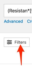 A screenshot showing the position of the "Filters" button.