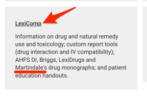 A screenshot of the "LexiComp" button with the mention of "Martindale" underlined.
