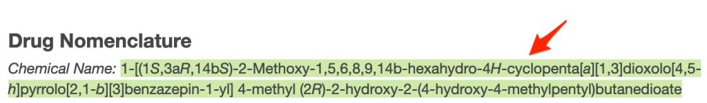 A screenshot of the chemical name entry for omacetaxine in Martindale