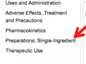 A screenshot of the navigation panel of the Martindale monograph for omacetaxine