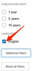 A screenshot shows checking of the box in front of the "English" filter.