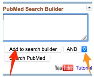 A screenshot shows the appearance of the "PubMed Search Builder", the "Boolean Operator" menu, and the "Add to Search Builder" button.