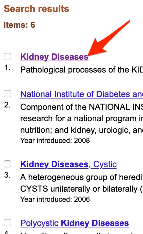 A screenshot shows that the student should click on the "Kidney Diseases" heading.