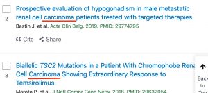 A screenshot of a couple seemingly irrelevant results. Both are focused on renal carcinoma.