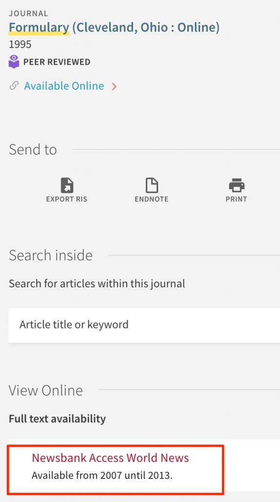 Detailed catalog record for "Formulary"