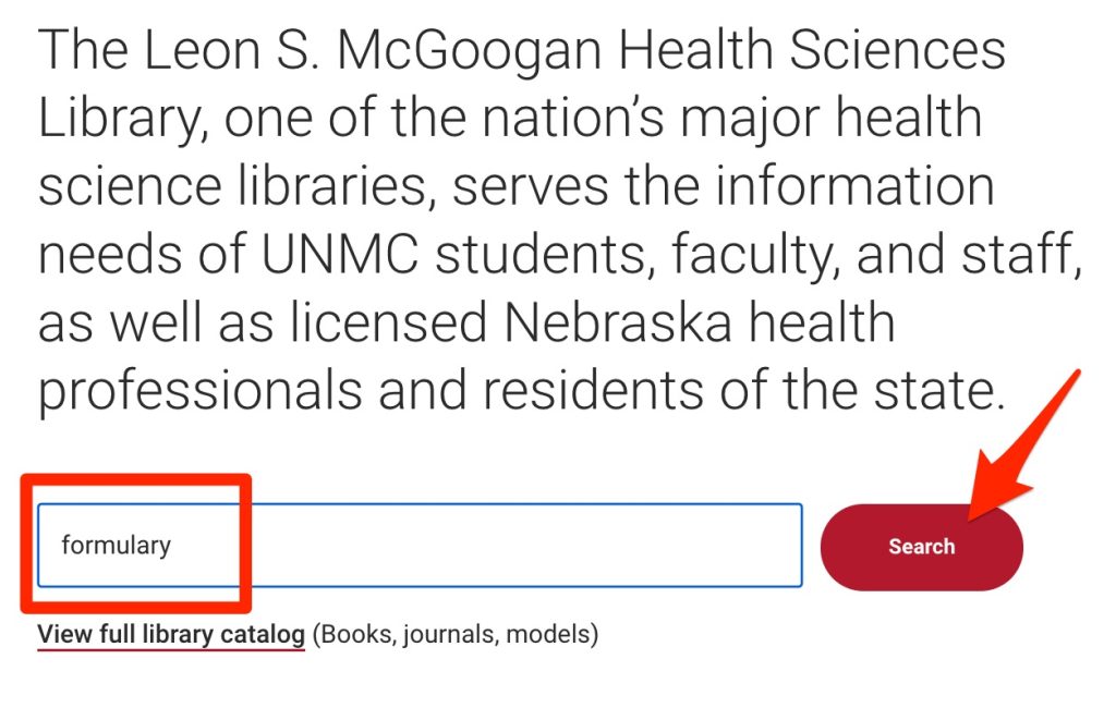 A screenshot of the catalog search box on the library homepage.