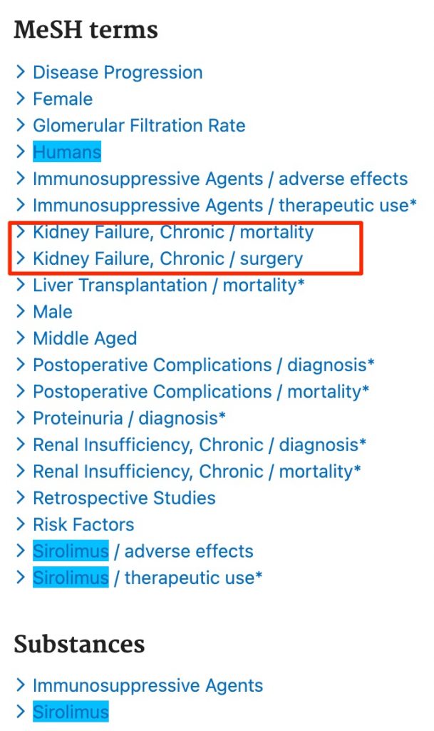 A screenshot of the relevant citations MeSH terms.