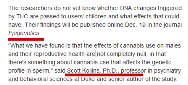 Another screenshot of a section of the news item mentions that the paper was published in the journal "Epigenetics" and that "Scott Kollins" is one of the authors.