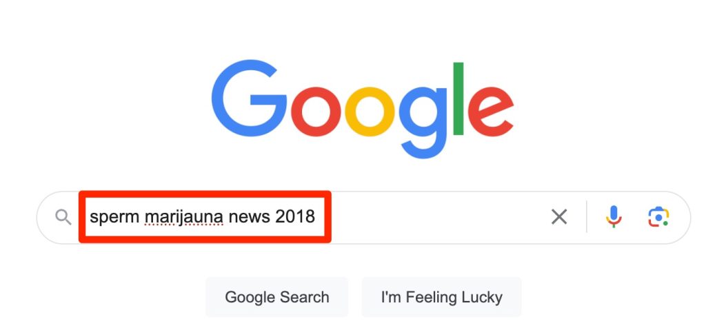 A screenshot of a google search for -- sperm marijuana news 2018