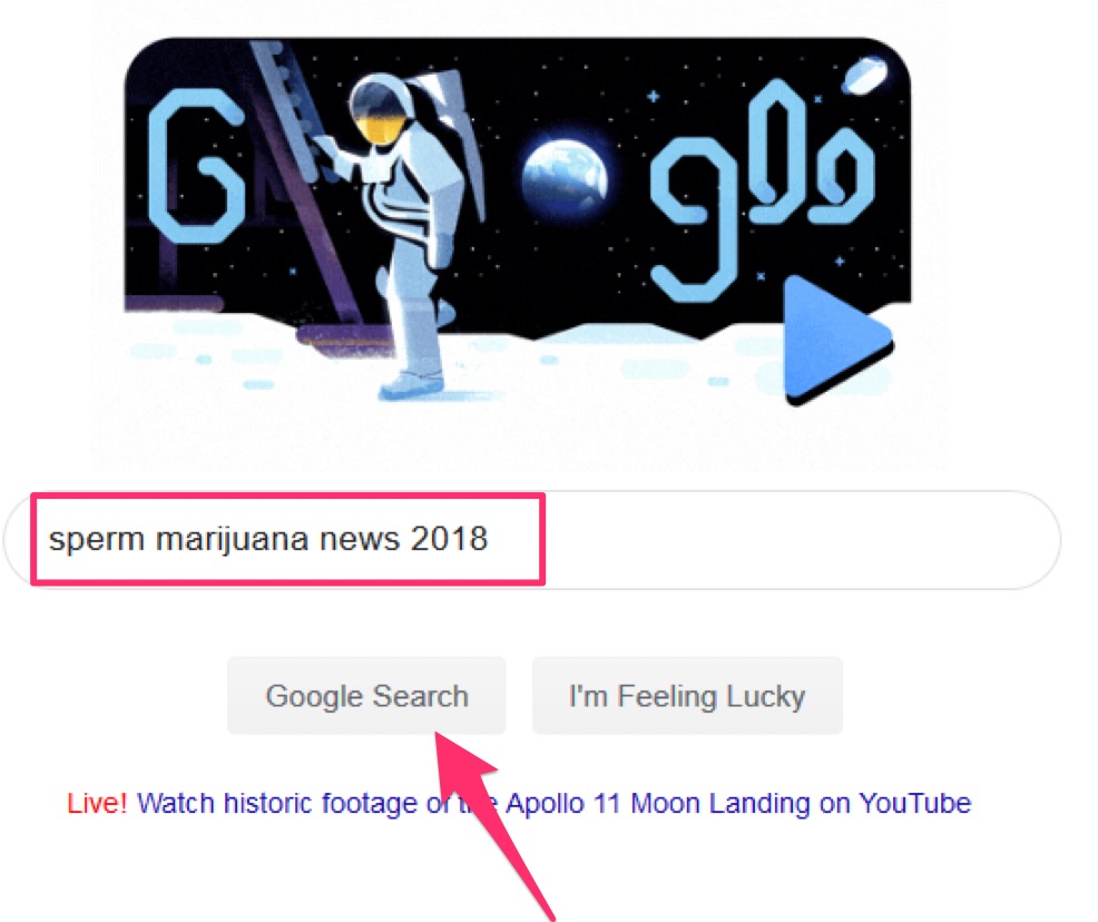 A screenshot of a google search for -- sperm marijuana news 2018