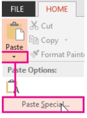 A screenshot of Word's "Paste-special" feature.