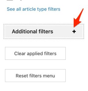 A screenshot shows the position of the "Additional filters" menu.
