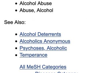 The "see also" section from the MeSH entry for "Alcoholism"