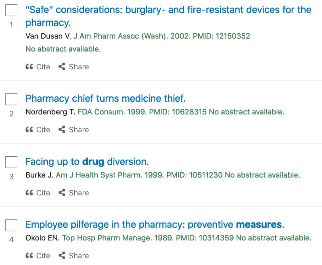 A screenshot of a PubMed search for records with the following PMIDs 12150352 10628315 10511230 10314359
