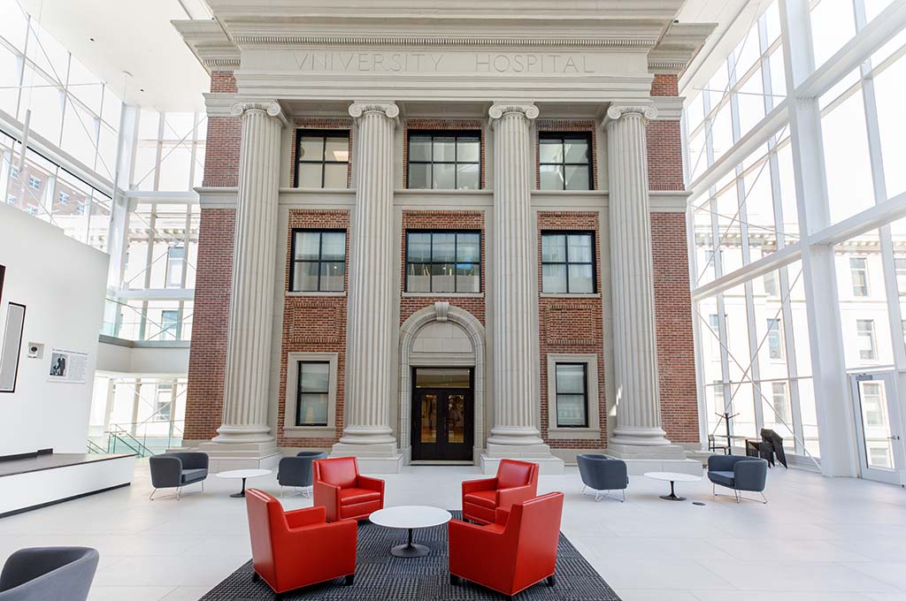 A photo of the fourth floor atrium of the Wigton Heritage Center