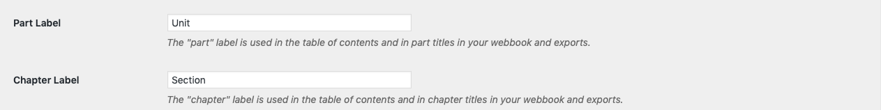 Part and Chapter label theme option on the Global Options tab.