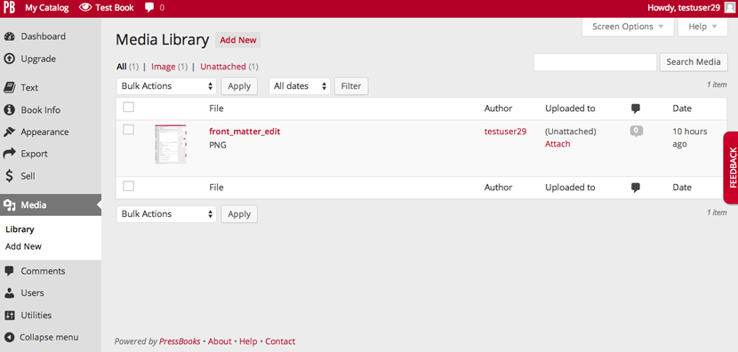 Media Library in Pressbooks