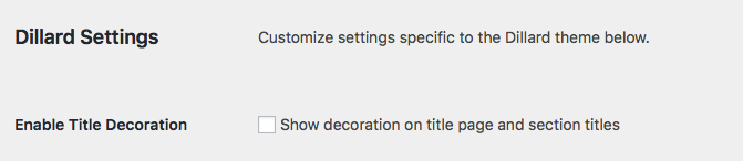 Dillard settings on the Global Theme Options page.